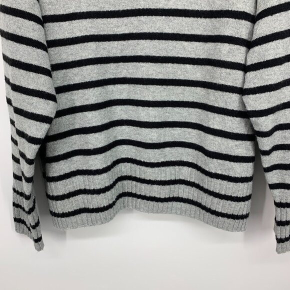 Stylus Sweater Gray Black Stripe V Neck Long Sleeve Pullover NWT - Picture 5 of 12
